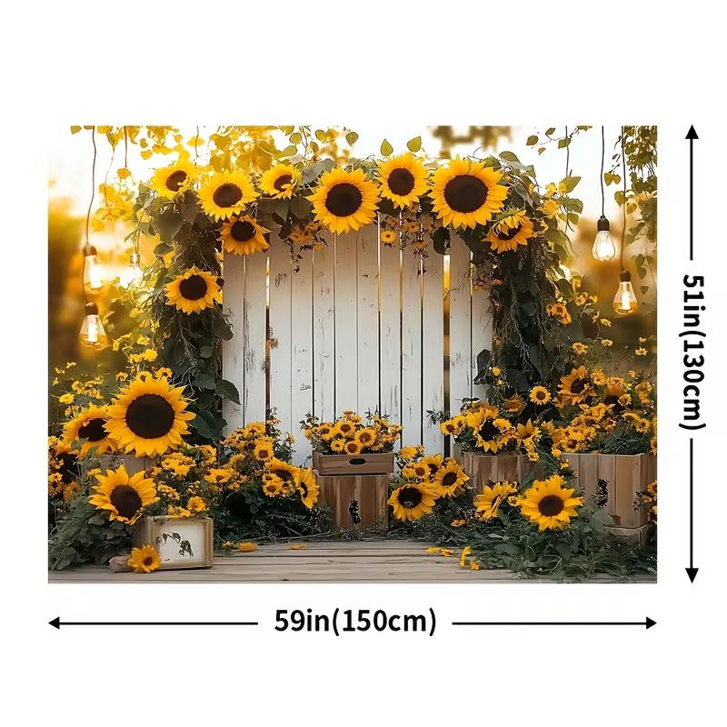 

2D Countryside Sunflower Tapestry, Rustic Wood Fence & Sunflower Arch Wall Art 47.2x31.5inch/120*80cm