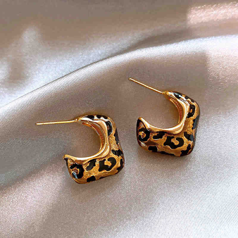 Love Geometric Artificial Tiger's Eye Stone Stud Earrings Retro Maillard Earrings Light Luxury Earrings