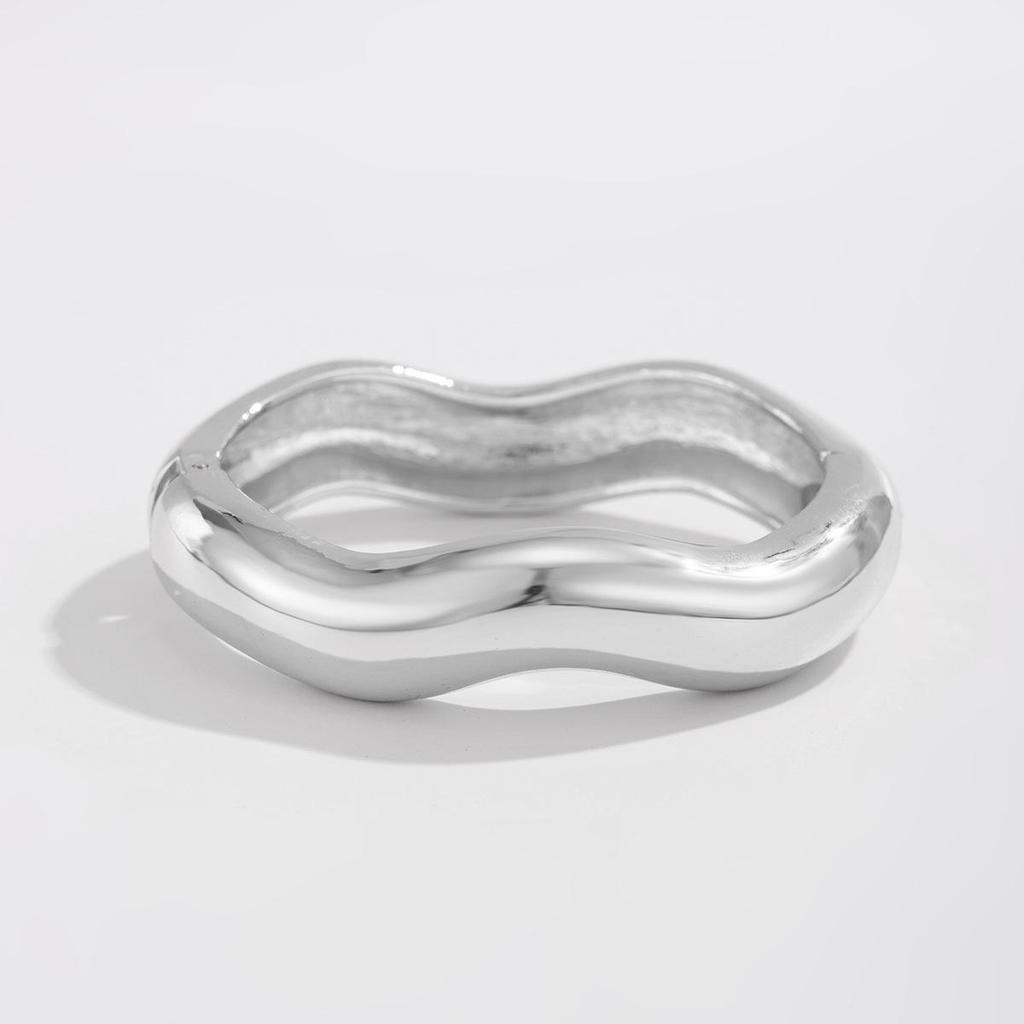 European & American Punk Wide Metal Textured Spring Bracelet for Women