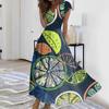 Women's Summer Fruit Printed V-Neck Long Dresses Dresses