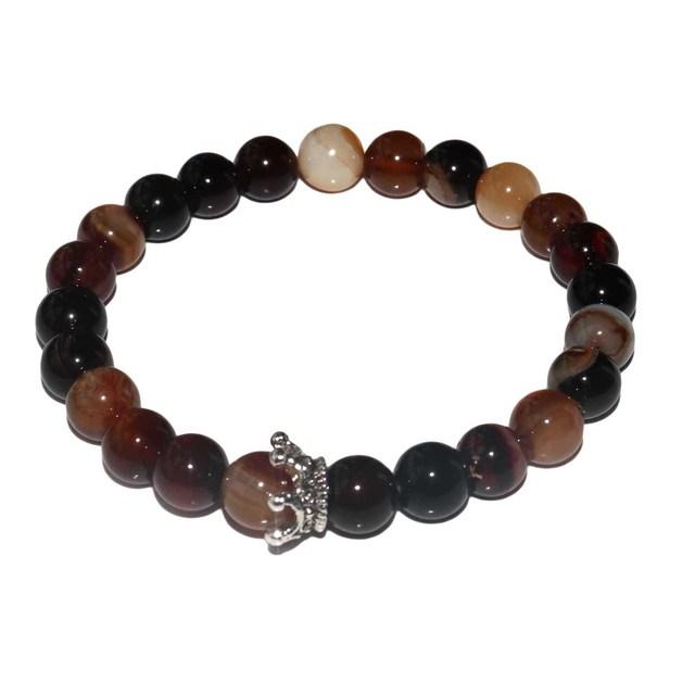 

8 мм натуральный камень браслет для мужчин мода роскошь антикварная корона агаты тигровый глаз камень бусина пара браслеты ювелирные изделия мужской