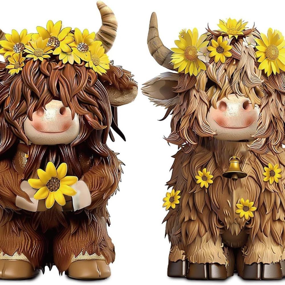 Resin Cow Gnomes Decor Sunflower Cow Doll Rustic Home Garden Cow Ornaments  Home Decor