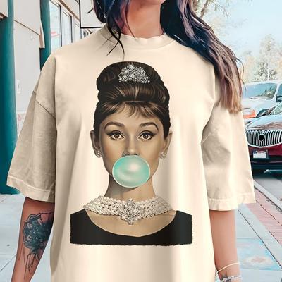 Vintage Breakfast At Tiffany's - Audrey Hepburn V1 Natural T Shirt and Kids Shirt Movie Poster Retro Vintage Cotton Men's Women's Gift Present
