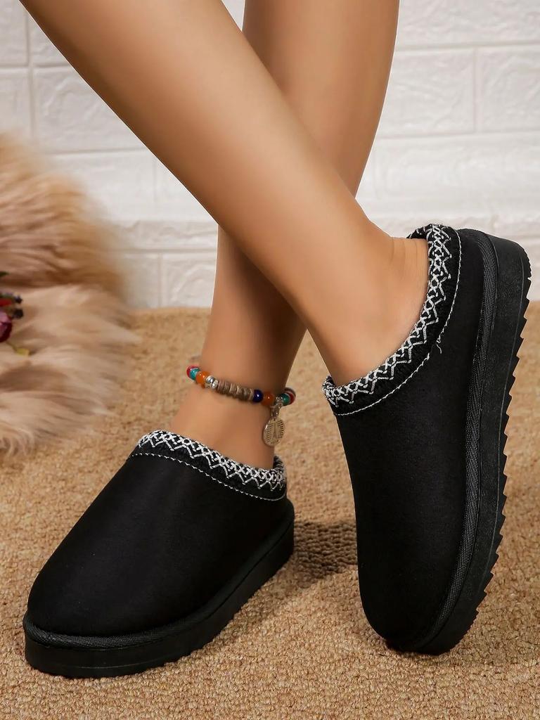 Fashion Women's Winter Snow Boots Fleece Lined Fur Thick Bottom Shoes Half Slip On Booties Warm Comfortable Round Toe Booties