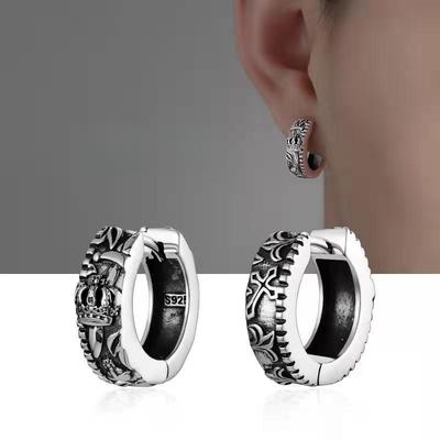 Earrings Men's Premium Sense Retro Cross Crown Boys' Earrings Single Personalized Trend Brand Versatile Men's and Women's Earrings