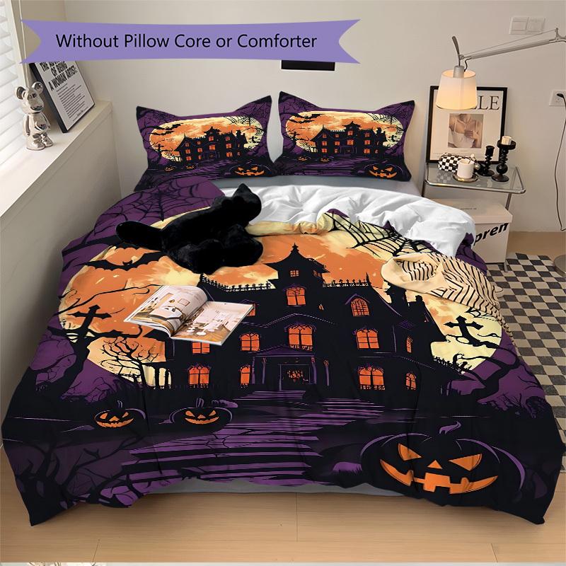 3pc Halloween Haunted Cover Set - 1 Quilt Cover + 2 Pillowcases, All Seasons Bedroom Setting, Perfect for Home064