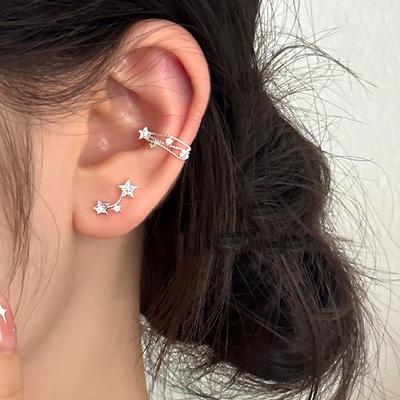 Do Not Fade Cute Sweet Sensen-style Temperament Five-pointed Star Earrings Geometric Star Micro-inset Zircon Small Earrings