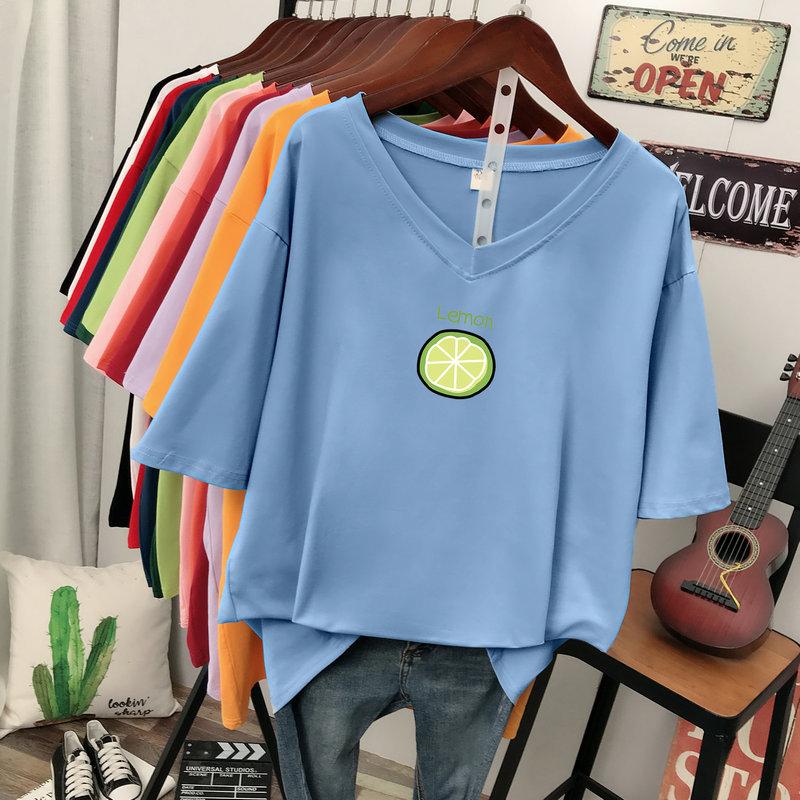 Kurzärmeliges T-Shirt, Locker sitzend, Schlankmachendes bedrucktes V-Ausschnitt-Top für Damen