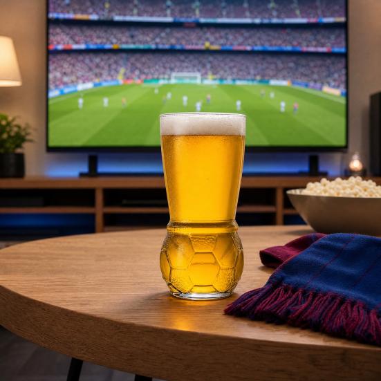 Soccer Beer Glass 460ml Capacity Clear Glass Football Bottom Design Pint Cup Mug