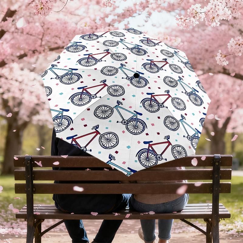 1PC Bicycle Pattern Automatic Open/Close Umbrella with Windproof, 8-Rib Sturdy Canopy, Durable Ribs, Fashionable Design1359A