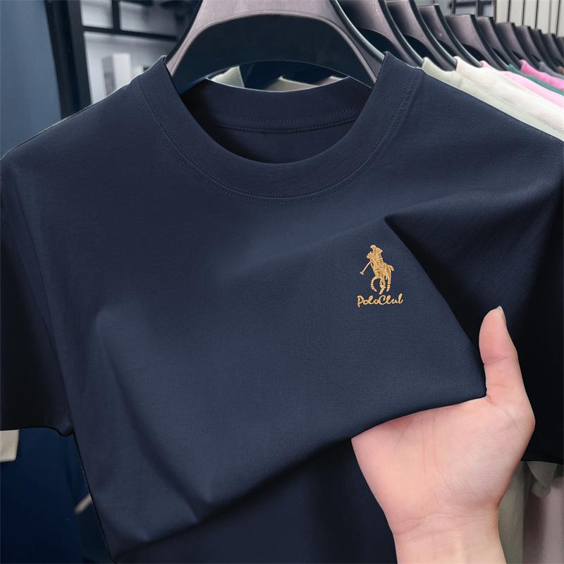 Paul Men's 100% Cotton Crew Neck Embroidered Summer T-Shirt - Sweat-Absorbent, Breathable, Casual Short Sleeve for Middle-Aged Men