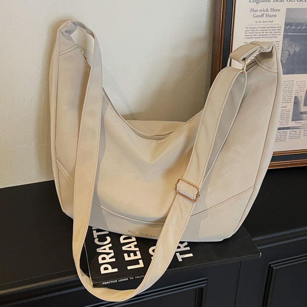Fashion Casual PU Leather Shoulder Bag Large Capacity Zipper Commuting Bag Underarm Bags