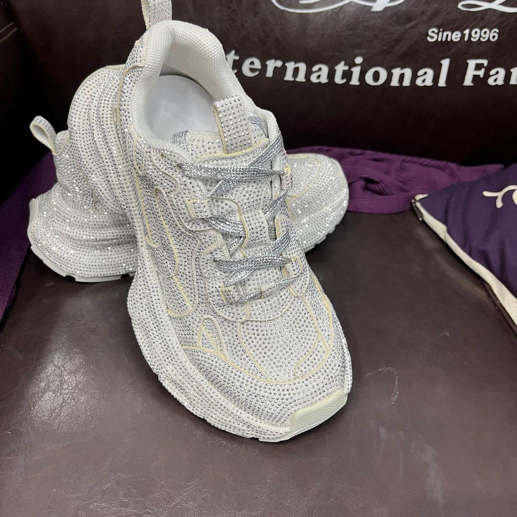 European Style Wenzhou Full Diamond Thick-Soled Dad Sneakers: Trendy Low-Top Height-Increasing Casual Sports Shoes