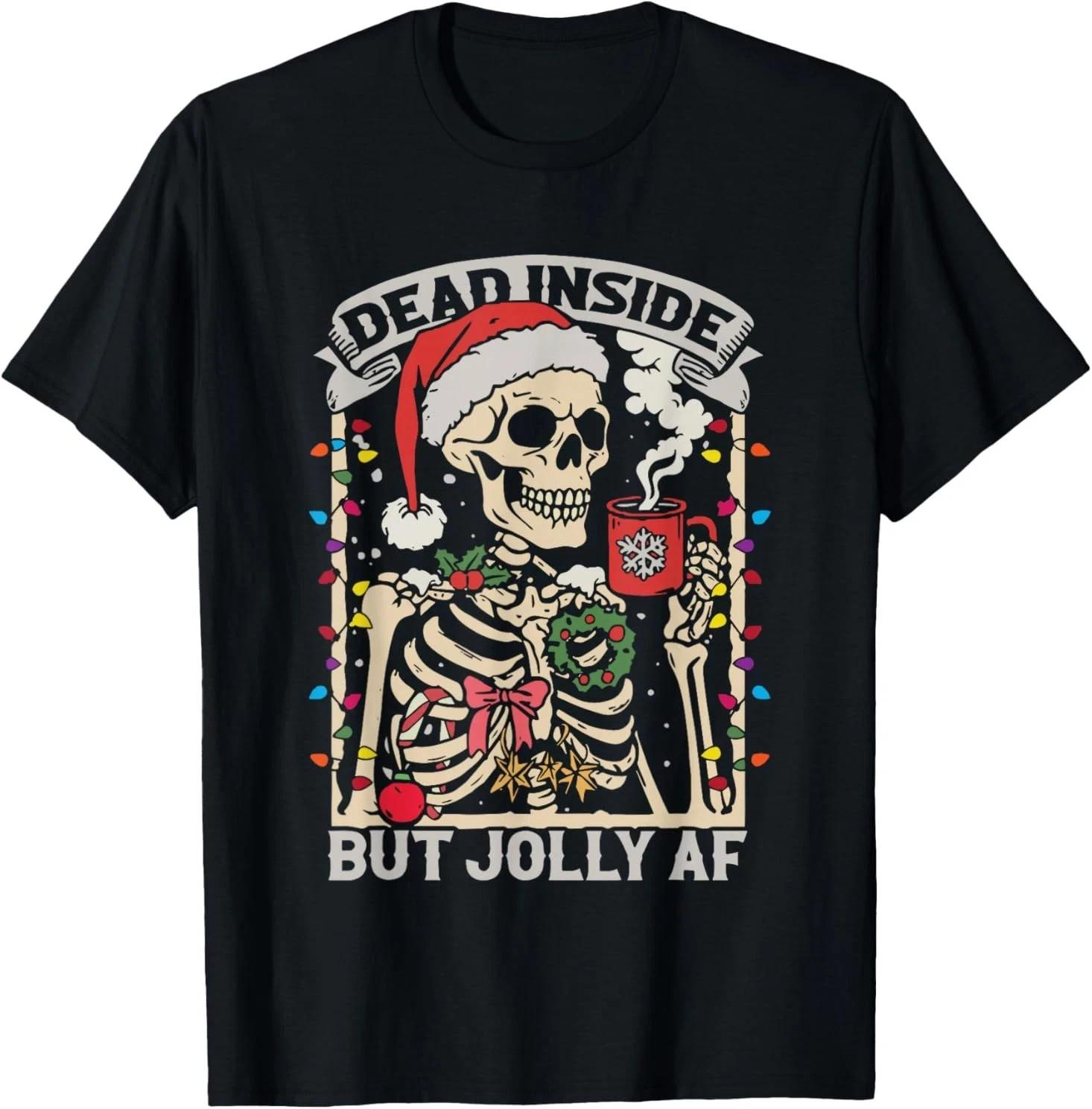 Retro Dead Inside But Jolly AF Skeleton Christmas Funny Xmas T-Shirt L