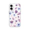 iPhone 16 Plus Transparent Silicone Flexi Case, Blue and Purple Flowers