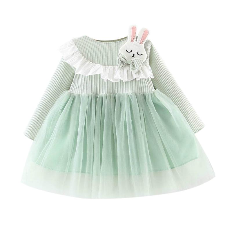 

Осіннє повсякденне плаття з кроликом і довгим рукавом для маленьких дівчаток. Дитячі сукні принцеси. M