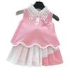 2025 Girls' Summer Set: Backless Sleeveless Top & Pleated Skirt In Princess Style