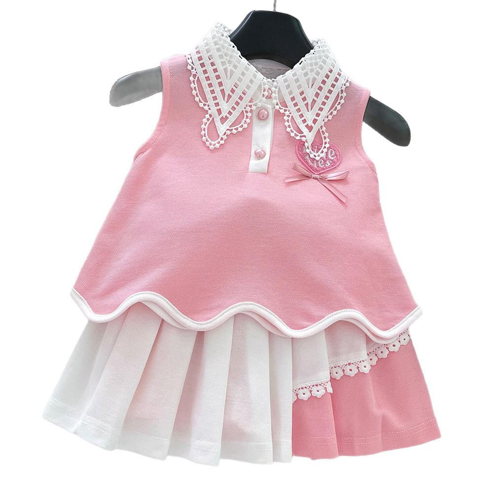 2025 Girls' Summer Set: Backless Sleeveless Top & Pleated Skirt In Princess Style