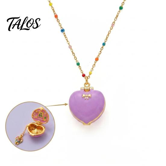 Talos Openable Heart Charm Necklace, Box Pendant with Mini Figurine, Women Tiny Locket Gift for Wife Girlfriend Anniversary