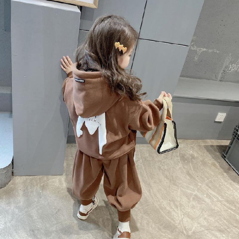 

2023 Детский плюшевый спортивный костюм: Осенне-зимний утепленный свитер из двух частей для мальчиков и девочек 100 cm