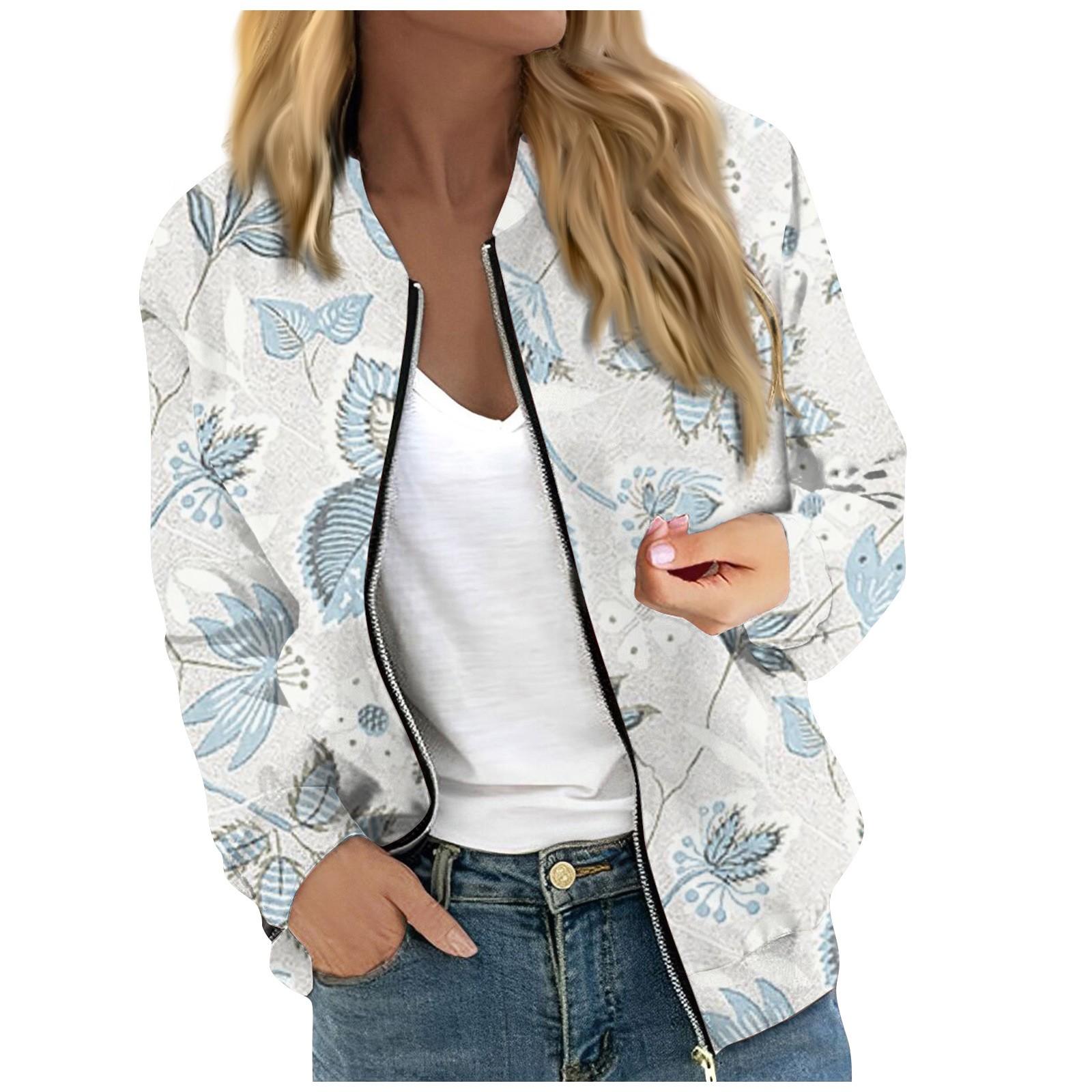 

Женская модная повседневная куртка на молнии с длинным рукавом с цветочным/листовым принтом и круглым вырезом XXL