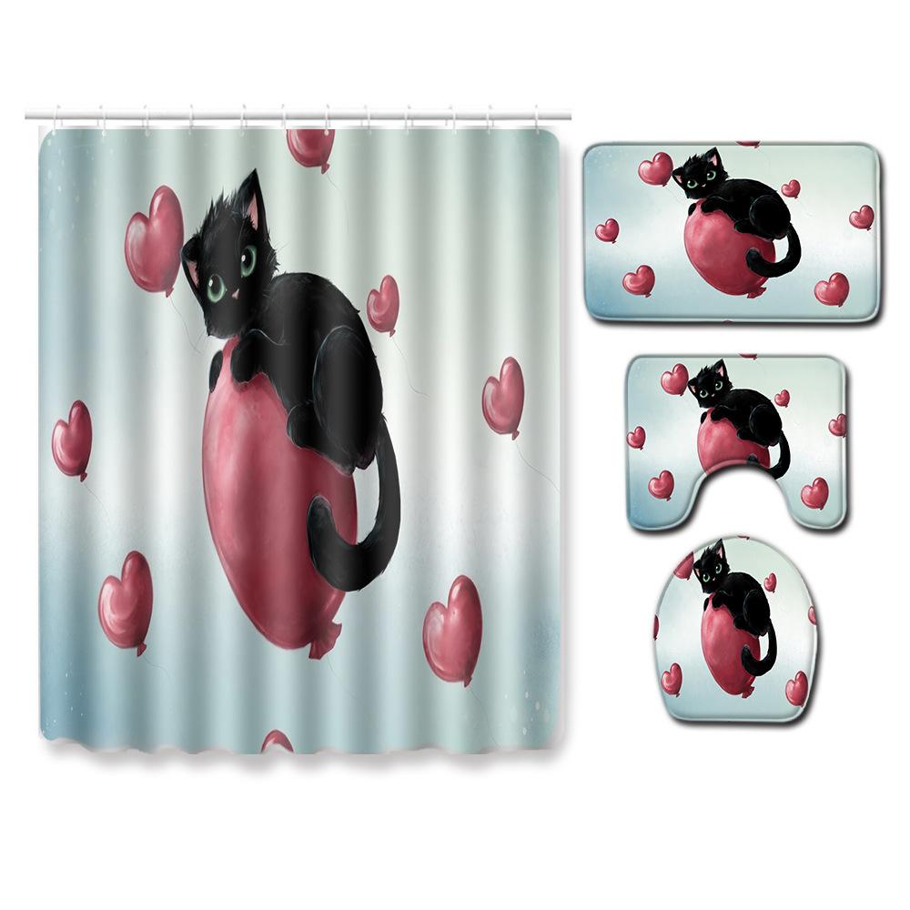 Animal Shower Curtain Floor Mat Combination Four-Piece Set Bathroom Toilet Carpet Shower Room Mat Foot Mat