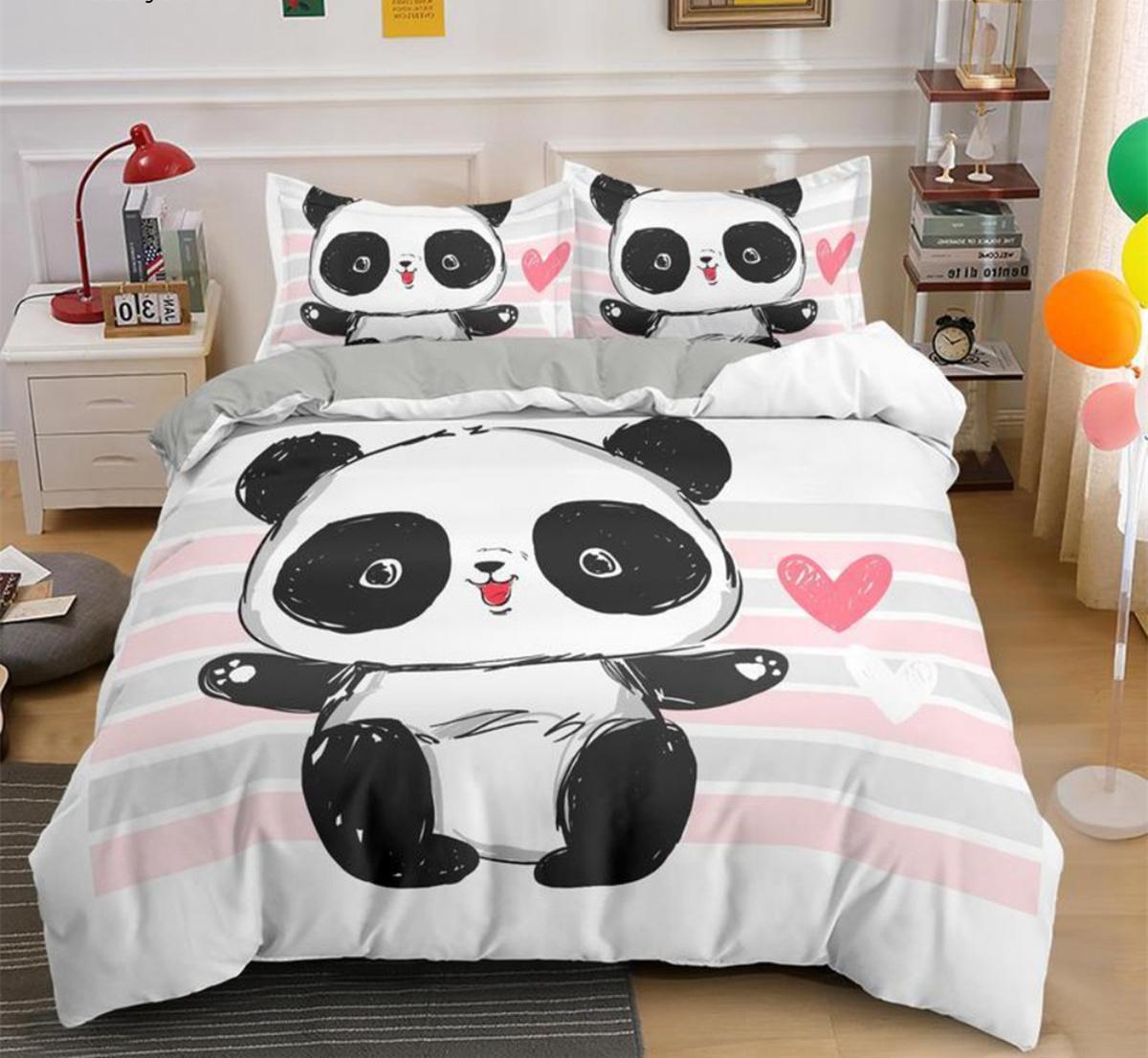 

Cartoon Lovely Panda Bedding Set White Bed Linen 3D Print Gift For Kids Girls 3pcs Twin Single Queen King Size Duvet Cover Set EU Single(135x200cm)