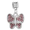 New Silver Plated Pink Diamond Butterfly Alloy Large Hole Charm Beads For DIY Bracelet Necklace Jewelry Accessories Gift