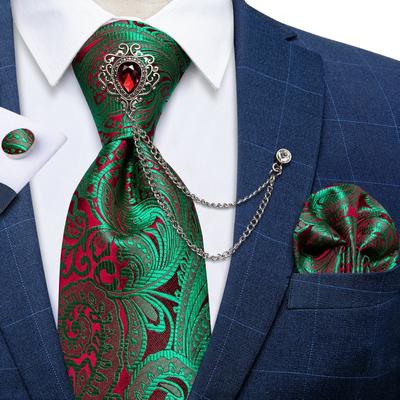 Paisley-Krawatte für Herren, Krawatte, Seiden-Einstecktuch, Manschettenknopf-Set mit Krawattenring, Kette, Brosche für Hochzeit, Party