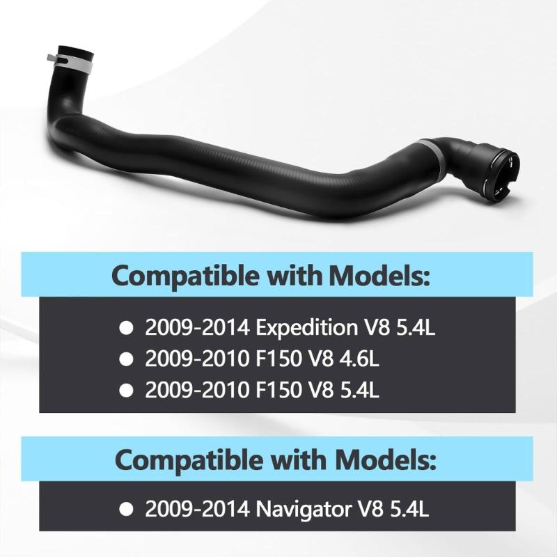 Lower Radiator Hose Replacement with Black Molded Cooling Hose Form for Navigator, Hose-End Layout, and 9L3Z-8286-C Reference in Engine to Radiator