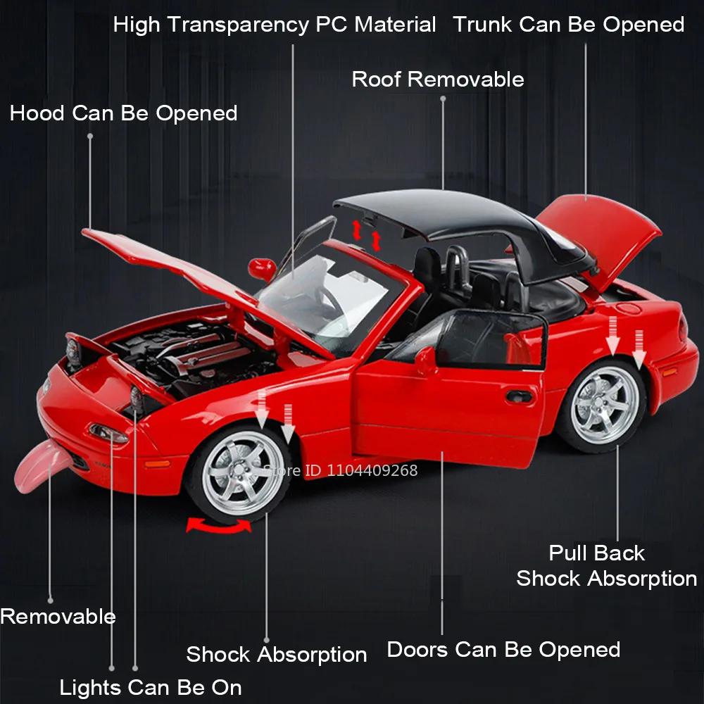 1:32 RX-7 MX-5 Toy Car Model Alloy Body Sound Light Pull Back Shock Absorption Simulation Models Decorations Gifts for Child