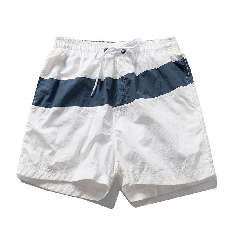 Men's Blue White Stripe Casual Shorts – Elastic Drawstring Waist Nylon Shorts for Summer Daily & Streetwear