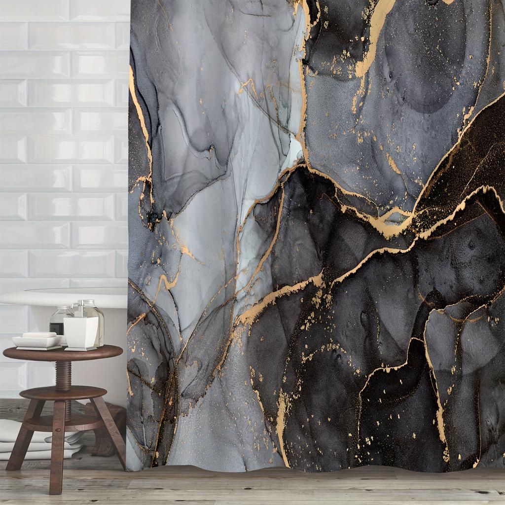 4 st Lyxigt Marmormönster Vattentätt Duschdraperi Med 12 Krokar Halkfri Badrumsmatta Toalett U-Formad Matta Toalettlock Skyddsdyna