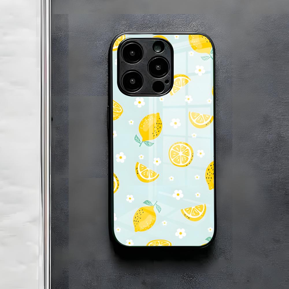 

Fruit Lemon Phone Case For IPhone 17 Air 16 E Pro Max 15 14 13 Mini 12 Pro 11 Max Plus Black Glass Cover iPhone 12ProMax
