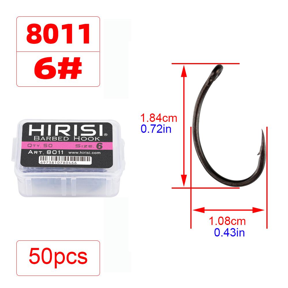 Hirisi 50/100pcs PTFE Coating Carp Fishing Hooks Steel Barbed Hooks In Box 8011 Fishing Accessories