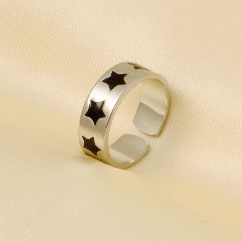 Different Style Silver Color Ring Black Oil Drop Open Adjustable Stainless Steel Rings For Women Men Accessories Enamel Jewelry