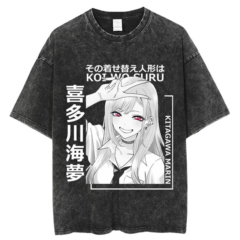 My Dress-Up Darling Marin & Wakana Piggyback Scene Vintage Washed Anime T-Shirt, Unisex Romantic Comedy Anime Fan Streetwear Tee, 100% Cotton