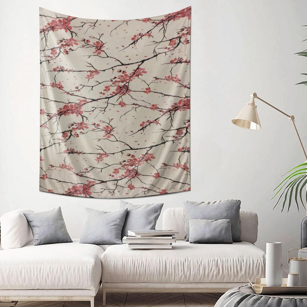 Elegant Cherry Blossom Tapestry Modern Art Decorative Painting for Living Room Exquisite Printed Wall Ornament