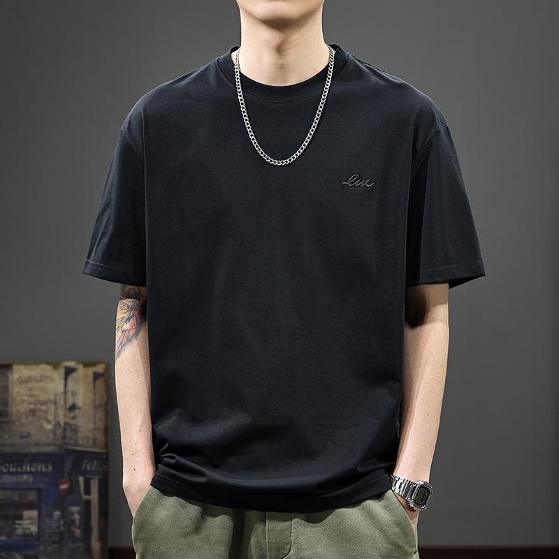 2025 Summer Men's Loose Fit Combed Cotton Ice Silk Cool Short Sleeve T-shirt - Breathable American Casual Half Sleeve Tee