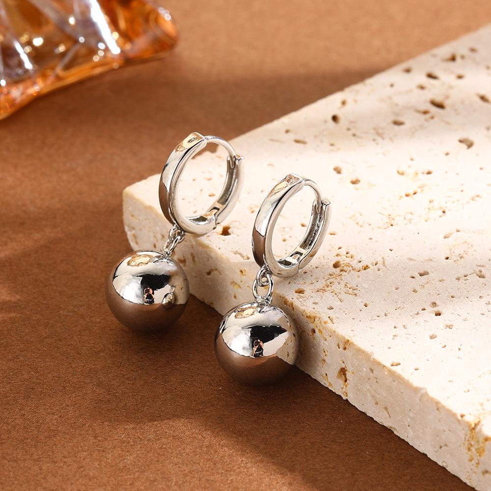 Women's Fashion Smooth Round Ball Hoop Dangle Earrings - Elegant, Simple & Versatile Design