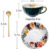 2 Sets Bone China Tea Cups and Saucers, Floral Ceramic Teacup with Spoon Coffee Cups Cappuccino Espresso Latte Mug for Christmas Gift