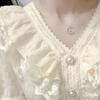 Female Summer Solid Colour Casual Short-sleeved T-shirt Fashion Lace Ruffle Top Temperament Sweet Chiffon V-neck Shirt