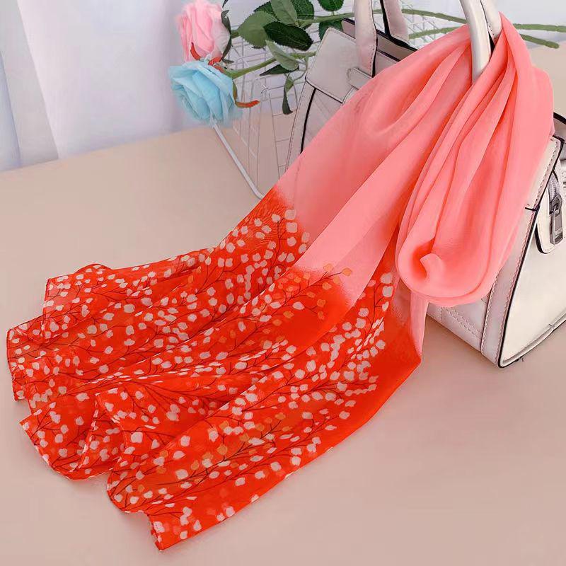 Spring & Summer Silk Chiffon Scarf for Women – Versatile, Fashionable, Sun-Protective, Printed Headscarf