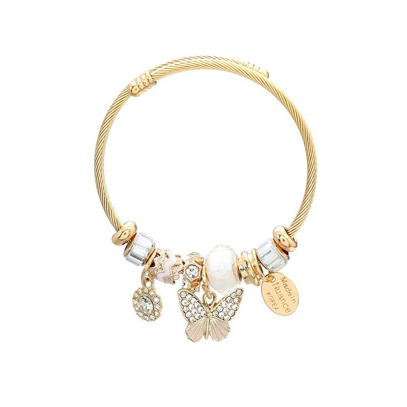 Geometric Alloy Bracelet With Crystal Rhinestone Butterfly Pendant Women Ins Style Statement Jewelry In Multiple Colors 26 White