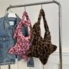 Star Leopard Print Plush Crossbody Bags for Women Furry Large Capacity Girls Shoulder Bag Vintage Tote Handbags Female Purse