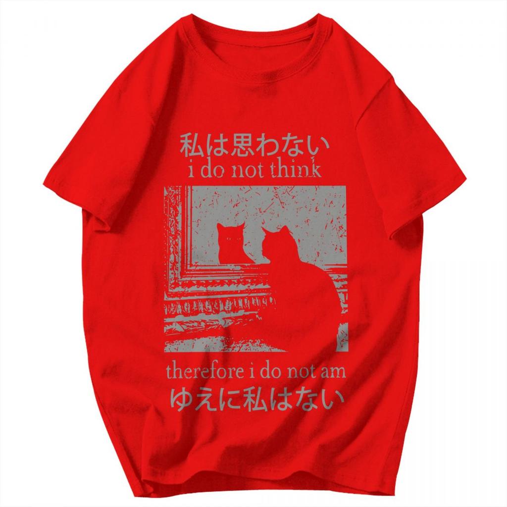 Men T Shirt I Do Not Think Therefore I Do Not Am Funny Cat Meme Pops Y2K Graphic Crewneck Unisex Clothing T Shirts