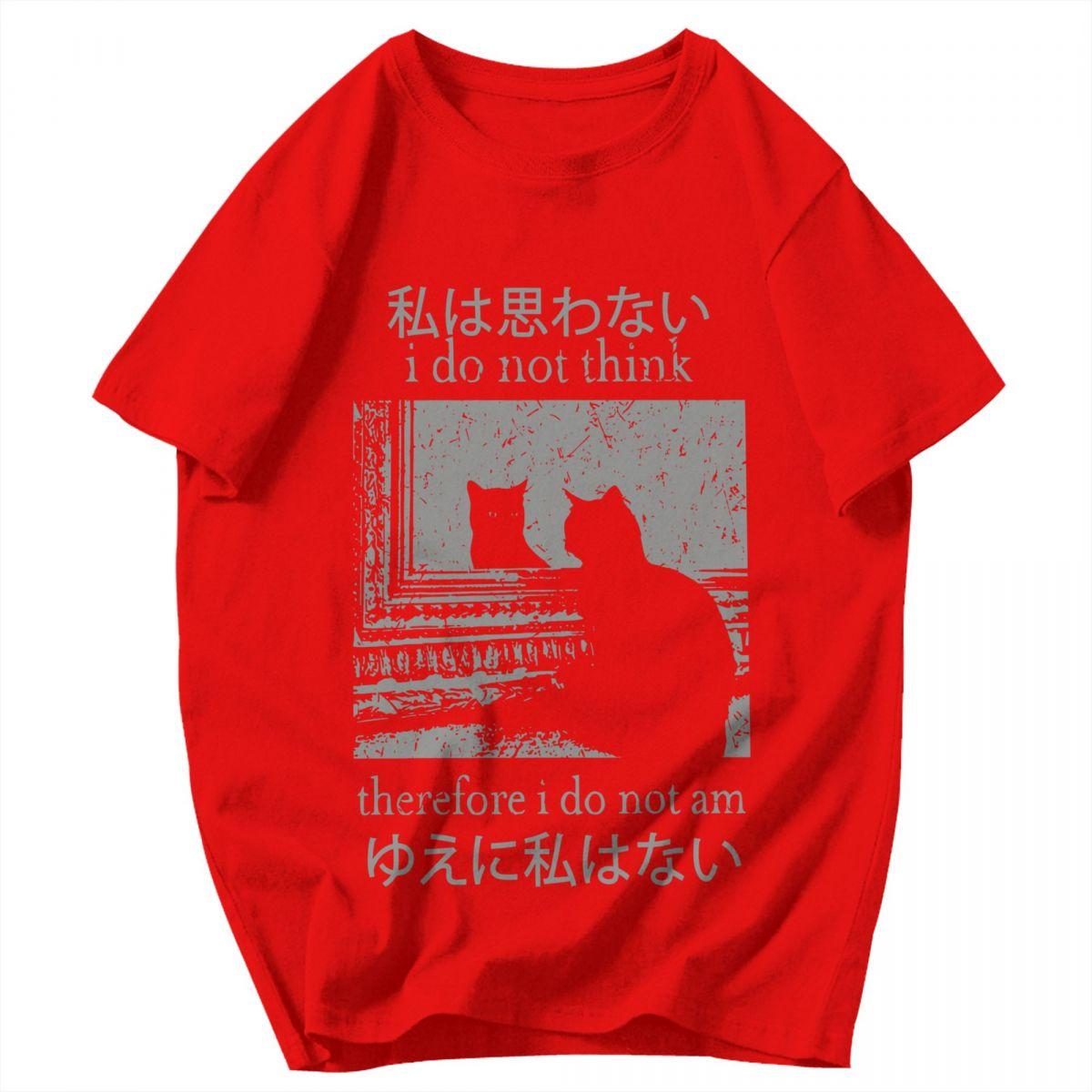 Men T Shirt I Do Not Think Therefore I Do Not Am Funny Cat Meme Pops Y2K Graphic Crewneck Unisex Clothing T Shirts S