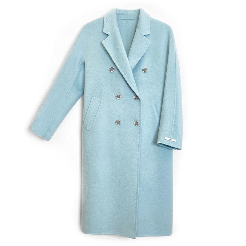 Q504 high-end Albaka camel wool double-sided hand-sewn coat women's, loose and thin quality woolen coat