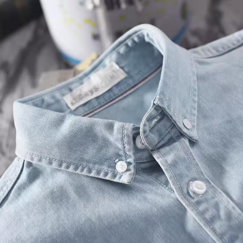 Bumbac Primăvară Toamnă Cămașă Denim cu Mânecă Lungă Bărbați Casual High Street Îmbrăcăminte Masculină Top Cămașă Clasică Palton