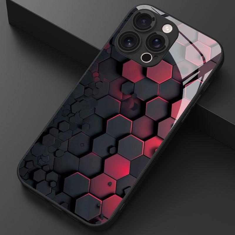 Geometrický voštinový design Potisk Tvrzené sklo Pouzdro na telefon Pro iPhone 11 12 13 14 15 16 17 Pro Max 17 Air 7 8 Plus XS X XR Kryt